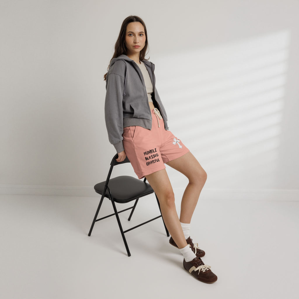Faith-Inspired Sweat Shorts — "Humble Blessed Grateful" with Cross
