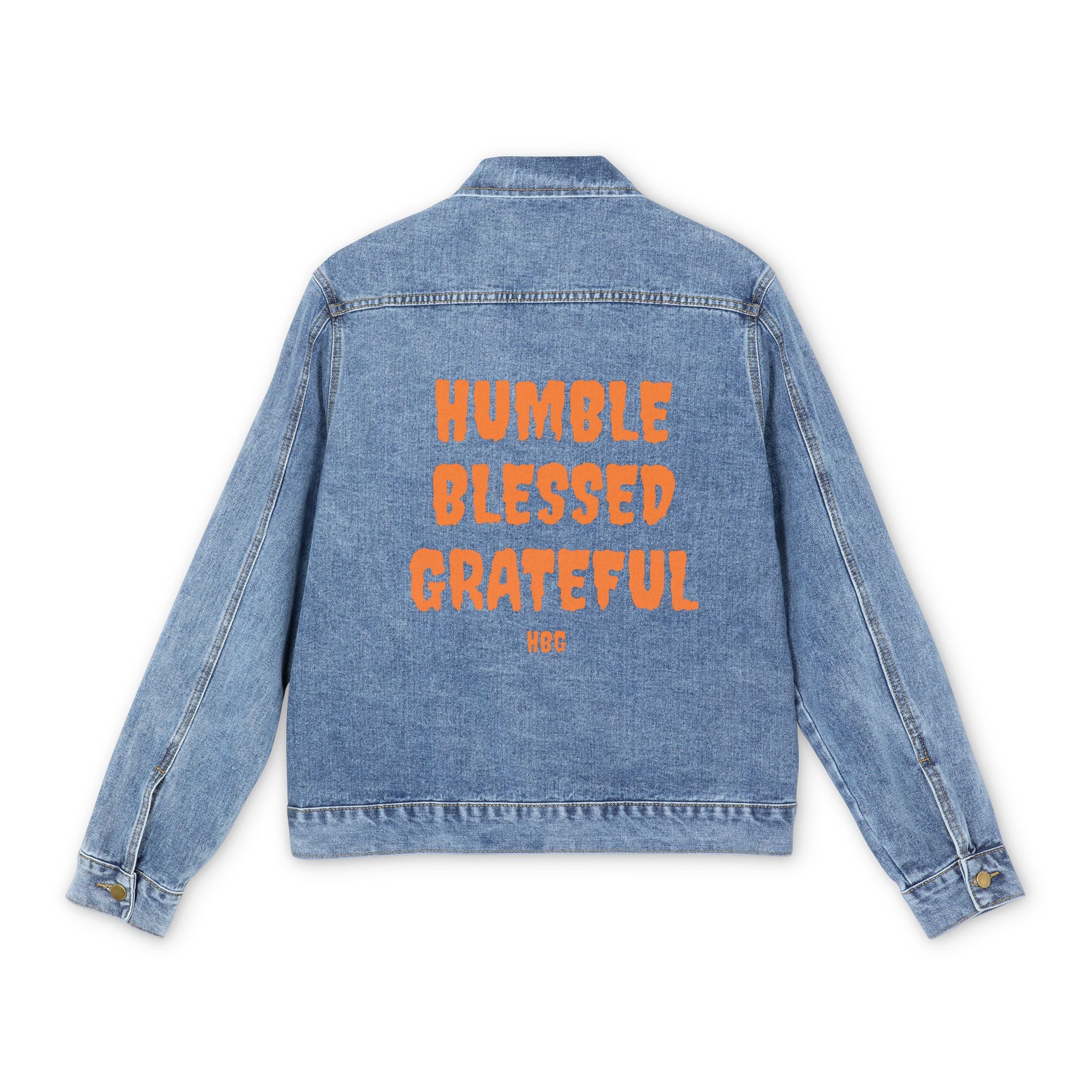 Denim Jacket — "Humble Blessed Grateful" Orange Print
