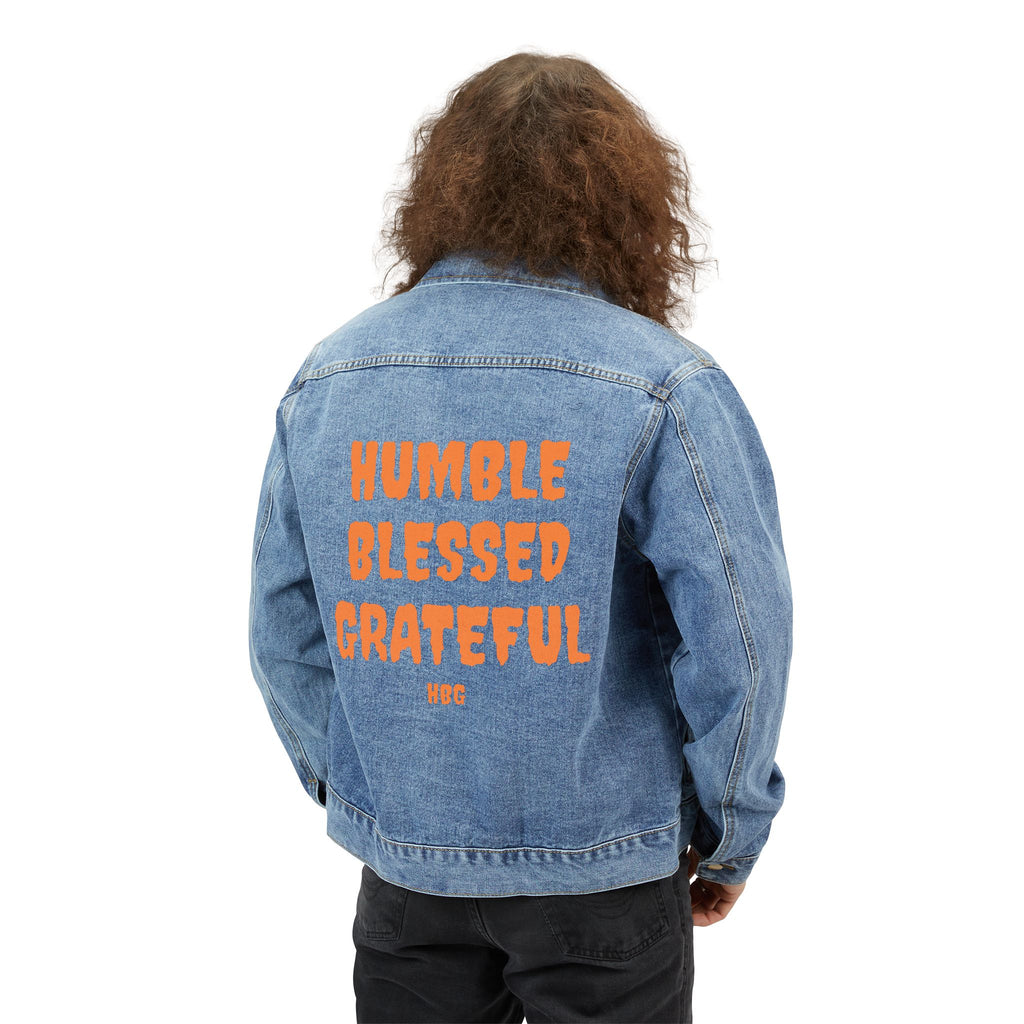 Denim Jacket — "Humble Blessed Grateful" Orange Print