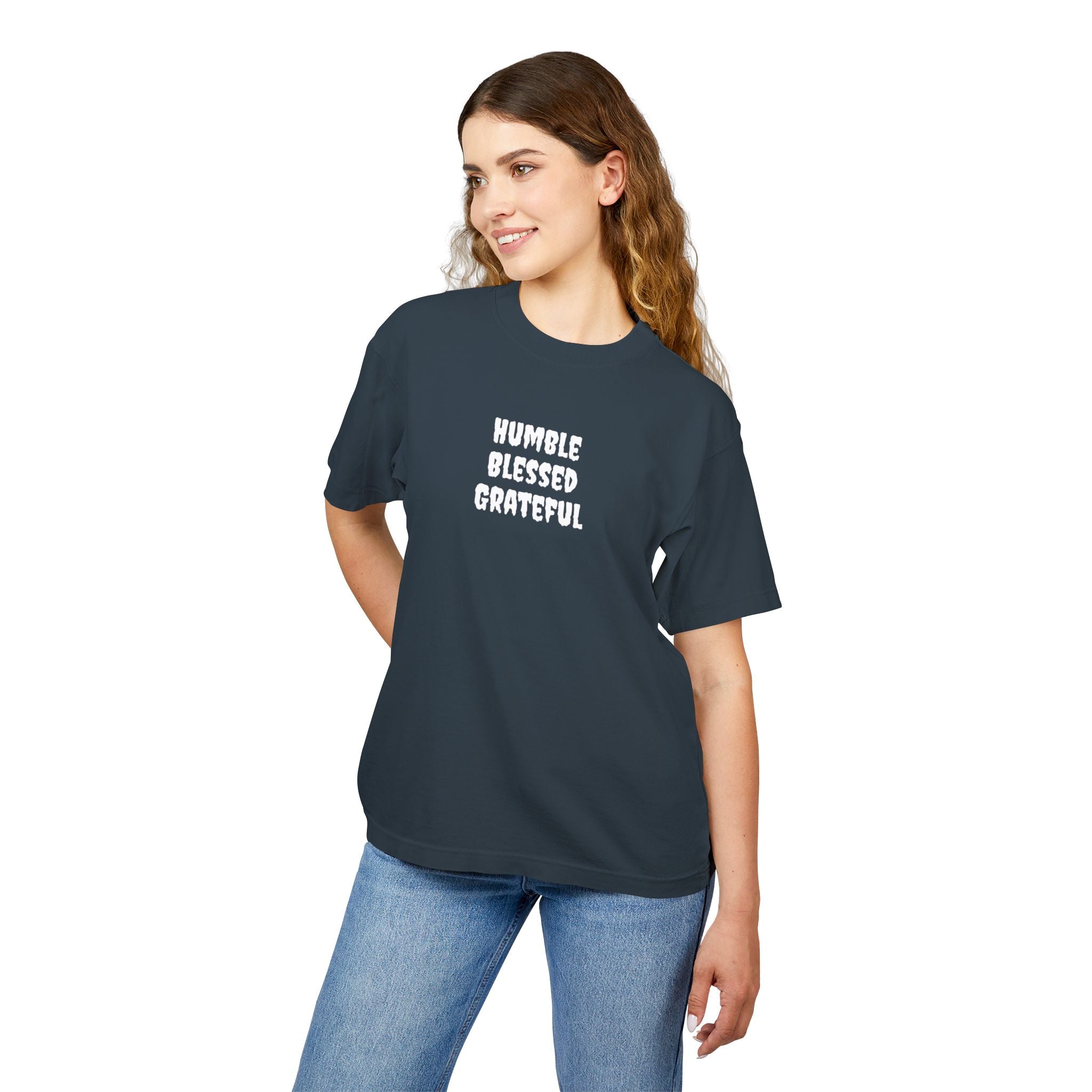 Blessed Grateful Tee — Retro Bubble Letter Spiritual Pocket T‑Shirt