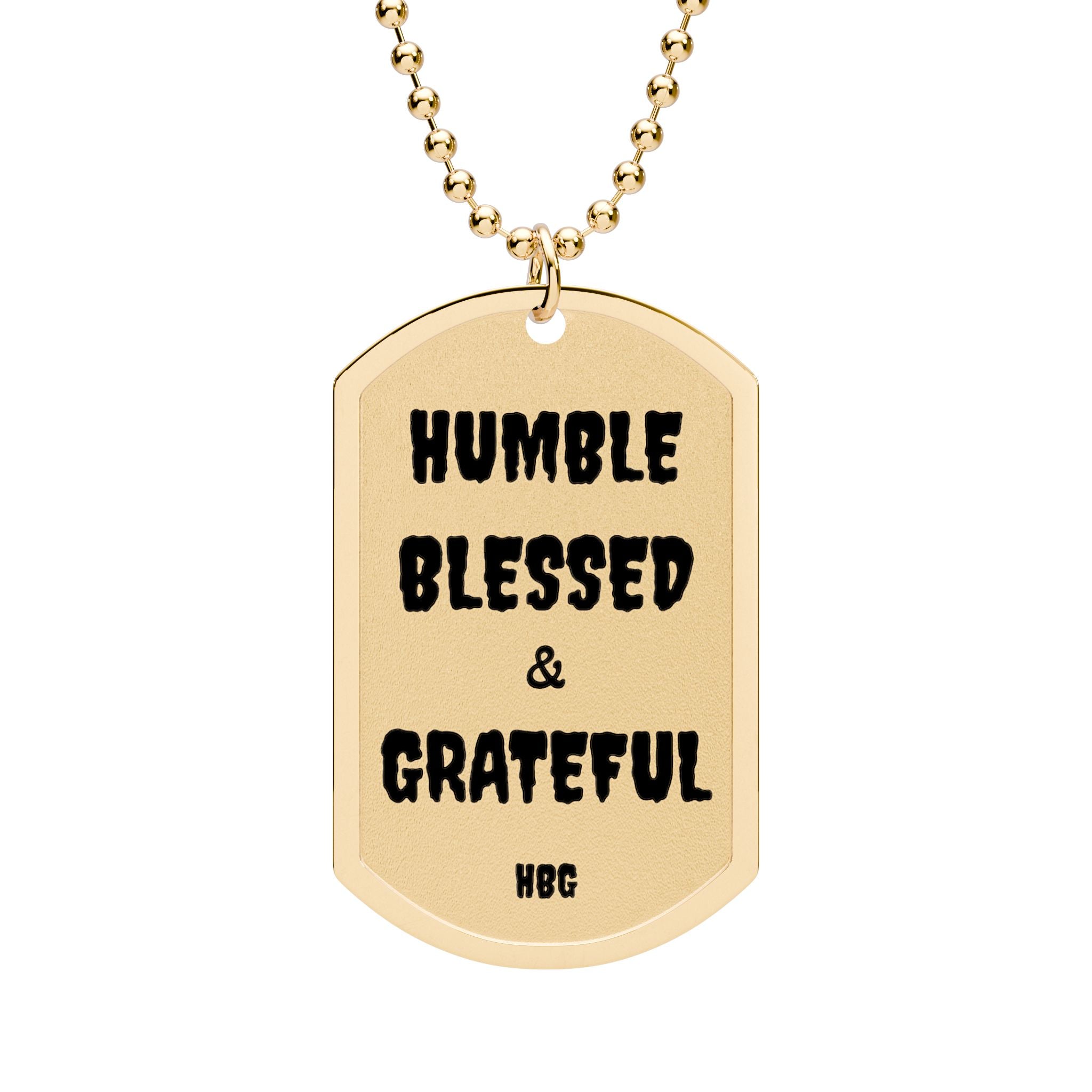 Humble Blessed Grateful Gold Dog Tag Necklace — Inspirational Pendant with Chain
