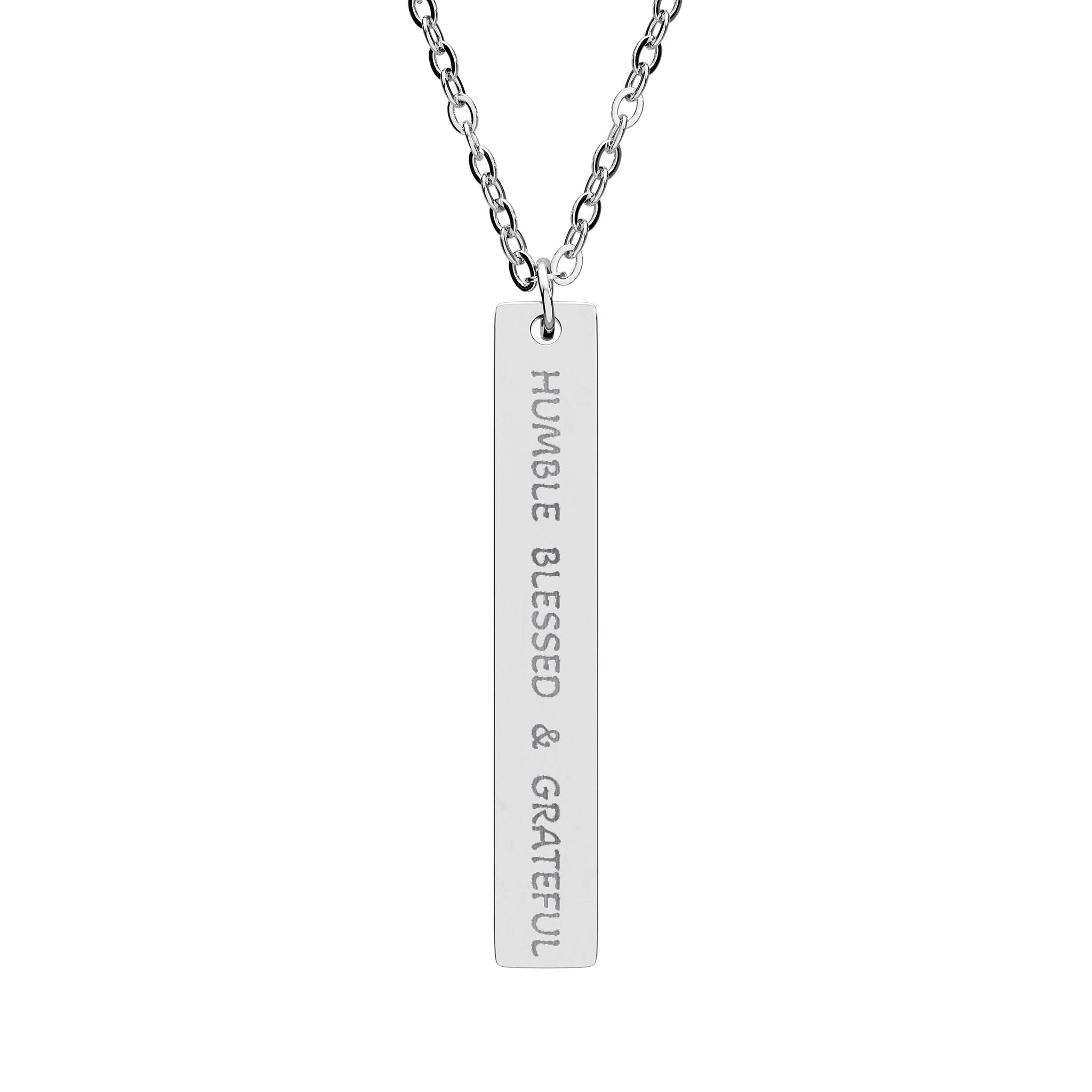 Engraved Vertical Bar Necklace —Sterling Silver Pendant