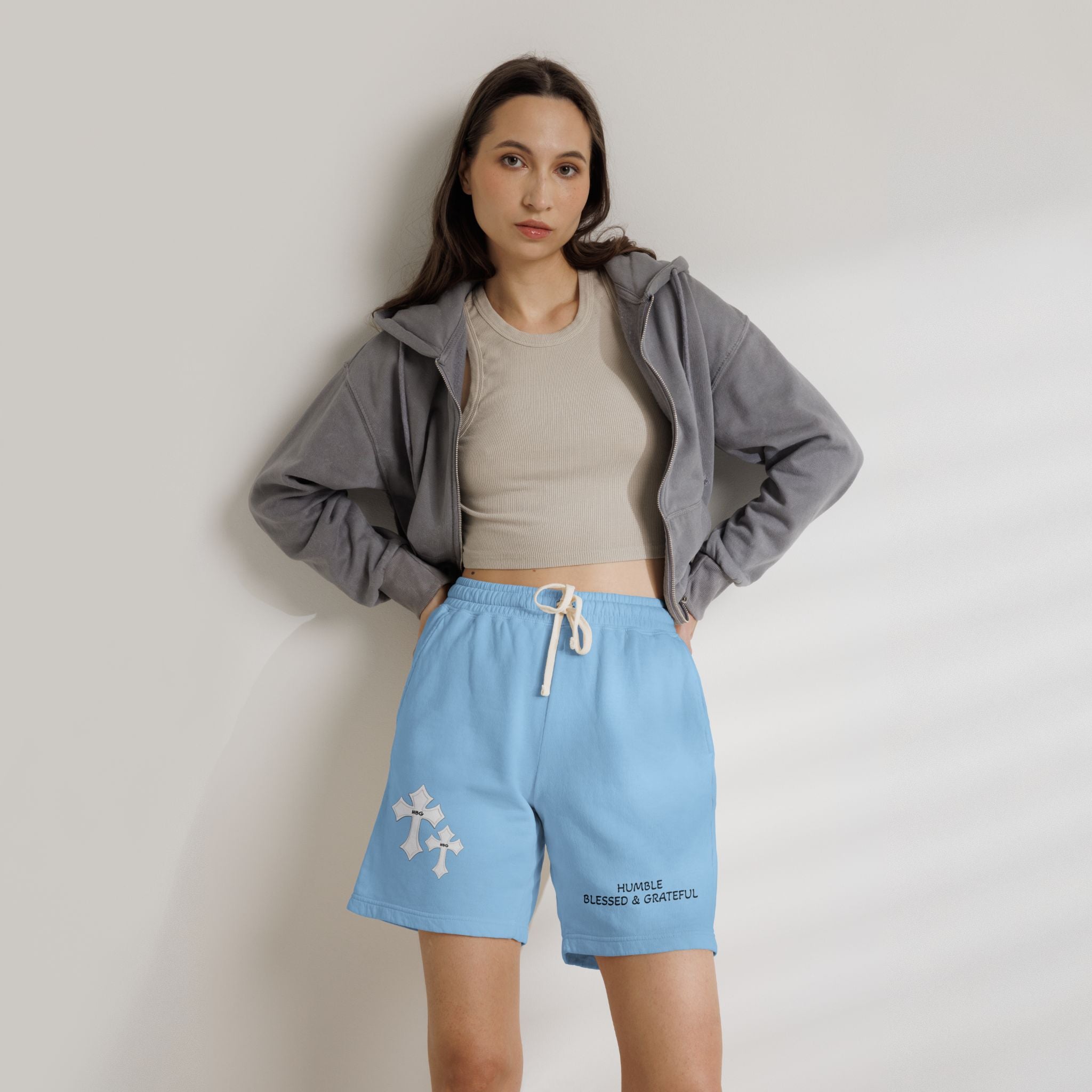 ‘Humble Blessed & Grateful’ Cross Design Sweat Shorts